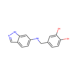 Oc1ccc(CNc2ccc3cn[nH]c3c2)cc1O ZINC000037134210