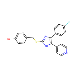 Oc1ccc(CSc2nc(-c3ccc(F)cc3)c(-c3ccncc3)[nH]2)cc1 ZINC000013491675