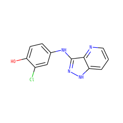 Oc1ccc(Nc2n[nH]c3cccnc23)cc1Cl ZINC000167051469