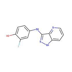 Oc1ccc(Nc2n[nH]c3cccnc23)cc1F ZINC000166861579
