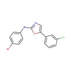 Oc1ccc(Nc2ncc(-c3cccc(Cl)c3)o2)cc1 ZINC000084466030