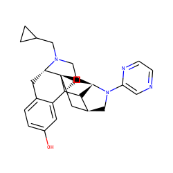 Oc1ccc2c(c1)[C@@]13CCN(CC4CC4)[C@@H](C2)[C@@]12CC[C@@H]1[C@H]3[C@@H](CN1c1cnccn1)C2 ZINC001772623854