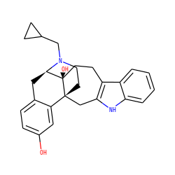 Oc1ccc2c(c1)[C@]13CCN(CC4CC4)[C@H](C2)[C@]1(O)CCc1c([nH]c2ccccc12)C3 ZINC000653729322