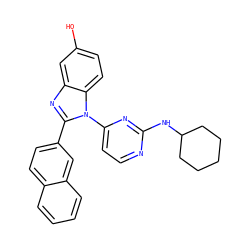 Oc1ccc2c(c1)nc(-c1ccc3ccccc3c1)n2-c1ccnc(NC2CCCCC2)n1 ZINC000095591766