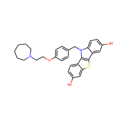 Oc1ccc2c(c1)sc1c3cc(O)ccc3n(Cc3ccc(OCCN4CCCCCC4)cc3)c21 ZINC000028525579