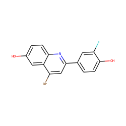 Oc1ccc2nc(-c3ccc(O)c(F)c3)cc(Br)c2c1 ZINC000003949888