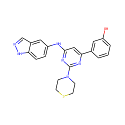 Oc1cccc(-c2cc(Nc3ccc4[nH]ncc4c3)nc(N3CCSCC3)n2)c1 ZINC000064559762