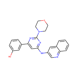 Oc1cccc(-c2cc(Nc3cnc4ccccc4c3)nc(N3CCOCC3)n2)c1 ZINC000066098526