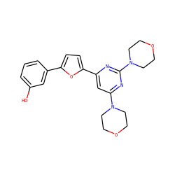 Oc1cccc(-c2ccc(-c3cc(N4CCOCC4)nc(N4CCOCC4)n3)o2)c1 ZINC000045245504