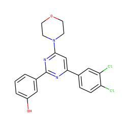 Oc1cccc(-c2nc(-c3ccc(Cl)c(Cl)c3)cc(N3CCOCC3)n2)c1 ZINC000066252297
