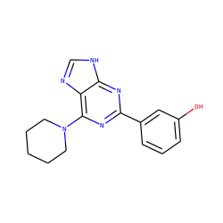 Oc1cccc(-c2nc(N3CCCCC3)c3nc[nH]c3n2)c1 ZINC000045392983
