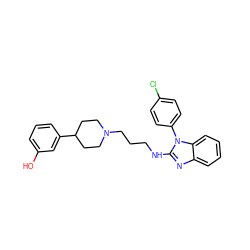 Oc1cccc(C2CCN(CCCNc3nc4ccccc4n3-c3ccc(Cl)cc3)CC2)c1 ZINC000058583772