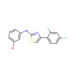 Oc1cccc(Nc2nc(-c3ccc(F)cc3F)cs2)c1 ZINC000000067924