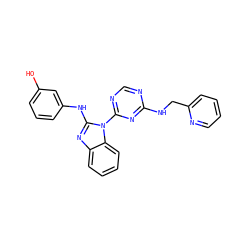 Oc1cccc(Nc2nc3ccccc3n2-c2ncnc(NCc3ccccn3)n2)c1 ZINC000071316697