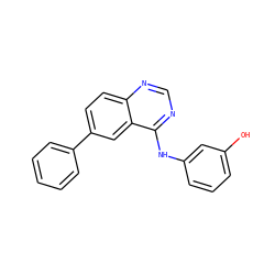 Oc1cccc(Nc2ncnc3ccc(-c4ccccc4)cc23)c1 ZINC000143172550