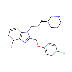 Oc1cccc2c1nc(COc1ccc(Cl)cc1)n2CCC[C@@H]1CCCNC1 ZINC000013780296
