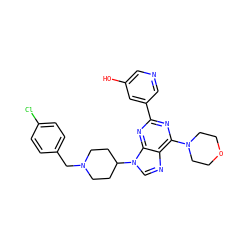 Oc1cncc(-c2nc(N3CCOCC3)c3ncn(C4CCN(Cc5ccc(Cl)cc5)CC4)c3n2)c1 ZINC000043204095
