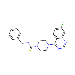 S=C(NCc1ccccc1)N1CCN(c2ncnc3cc(Cl)ccc23)CC1 ZINC000013538356