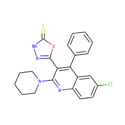 S=c1[nH]nc(-c2c(N3CCCCC3)nc3ccc(Cl)cc3c2-c2ccccc2)o1 ZINC000205453327