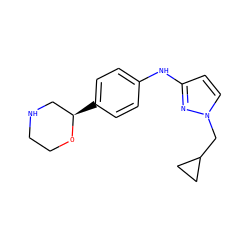 c1cc([C@@H]2CNCCO2)ccc1Nc1ccn(CC2CC2)n1 ZINC000150018751