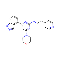 c1cc(-c2cc(N3CCOCC3)nc(NCCc3ccncc3)n2)c2cn[nH]c2c1 ZINC000066258308