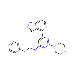 c1cc(-c2cc(NCCc3ccncc3)nc(N3CCOCC3)n2)c2cn[nH]c2c1 ZINC000066251661
