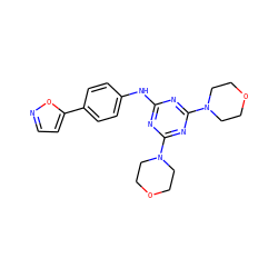 c1cc(-c2ccc(Nc3nc(N4CCOCC4)nc(N4CCOCC4)n3)cc2)on1 ZINC001772622179