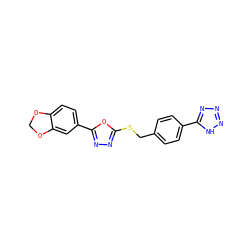 c1cc(-c2nnn[nH]2)ccc1CSc1nnc(-c2ccc3c(c2)OCO3)o1 ZINC000084669626