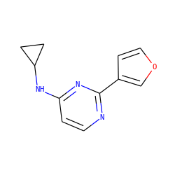 c1cc(NC2CC2)nc(-c2ccoc2)n1 ZINC000004265986