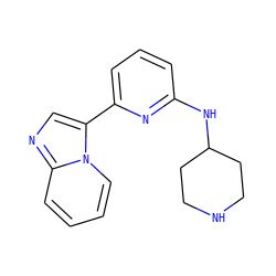 c1cc(NC2CCNCC2)nc(-c2cnc3ccccn23)c1 ZINC000029045411