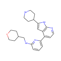 c1cc(NCC2CCOCC2)nc(-c2ccnc3[nH]c(C4CCNCC4)cc23)c1 ZINC000220205965