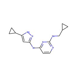 c1cc(Nc2cc(C3CC3)[nH]n2)nc(NCC2CC2)n1 ZINC000084635462