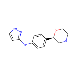 c1cc(Nc2ccc([C@@H]3CNCCO3)cc2)n[nH]1 ZINC000149993453