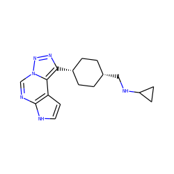 c1cc2c(ncn3nnc([C@H]4CC[C@@H](CNC5CC5)CC4)c23)[nH]1 ZINC001772621597