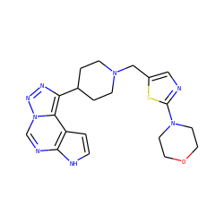 c1cc2c(ncn3nnc(C4CCN(Cc5cnc(N6CCOCC6)s5)CC4)c23)[nH]1 ZINC001772597882