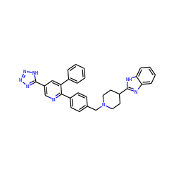 c1ccc(-c2cc(-c3nnn[nH]3)cnc2-c2ccc(CN3CCC(c4nc5ccccc5[nH]4)CC3)cc2)cc1 ZINC000014958004