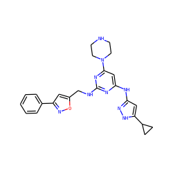 c1ccc(-c2cc(CNc3nc(Nc4cc(C5CC5)[nH]n4)cc(N4CCNCC4)n3)on2)cc1 ZINC000203005950
