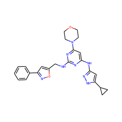 c1ccc(-c2cc(CNc3nc(Nc4cc(C5CC5)[nH]n4)cc(N4CCOCC4)n3)on2)cc1 ZINC000138108765