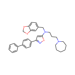 c1ccc(-c2ccc(-c3cc(N(CCCN4CCCCCC4)Cc4ccc5c(c4)OCO5)on3)cc2)cc1 ZINC000013437531