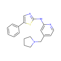 c1ccc(-c2cnc(Nc3cc(CN4CCCC4)ccn3)s2)cc1 ZINC000013586289