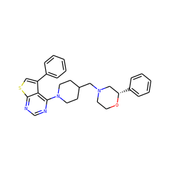 c1ccc(-c2csc3ncnc(N4CCC(CN5CCO[C@@H](c6ccccc6)C5)CC4)c23)cc1 ZINC000653773197