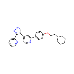 c1ccc(-c2n[nH]cc2-c2ccnc(-c3ccc(OCCC4CCCCC4)cc3)c2)nc1 ZINC000013684431
