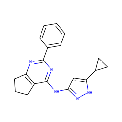 c1ccc(-c2nc3c(c(Nc4cc(C5CC5)[nH]n4)n2)CCC3)cc1 ZINC000299870536