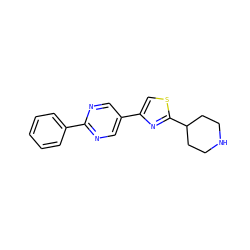 c1ccc(-c2ncc(-c3csc(C4CCNCC4)n3)cn2)cc1 ZINC000118619850