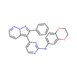 c1ccc(-c2nn3ncccc3c2-c2ccnc(Nc3ccc4c(c3)OCCO4)n2)cc1 ZINC000013582668