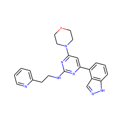 c1ccc(CCNc2nc(-c3cccc4[nH]ncc34)cc(N3CCOCC3)n2)nc1 ZINC000066258306