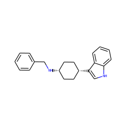 c1ccc(CN[C@H]2CC[C@@H](c3c[nH]c4ccccc43)CC2)cc1 ZINC000100805702