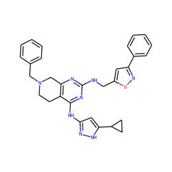 c1ccc(CN2CCc3c(nc(NCc4cc(-c5ccccc5)no4)nc3Nc3cc(C4CC4)[nH]n3)C2)cc1 ZINC000203005396