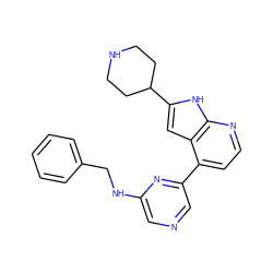 c1ccc(CNc2cncc(-c3ccnc4[nH]c(C5CCNCC5)cc34)n2)cc1 ZINC000226055239