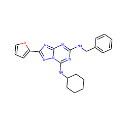c1ccc(CNc2nc(NC3CCCCC3)n3nc(-c4ccco4)nc3n2)cc1 ZINC000653768337